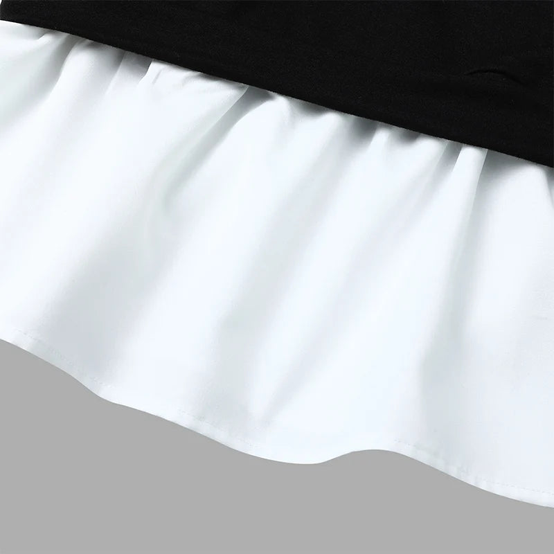 Plus Größe 5XL VONDA Frauen Hoodies Sweatshirts Mode Patchwork Kausalen Revers Kragen Gefälschte Zwei Stück Sweatshirts Lose Lange Jumper.