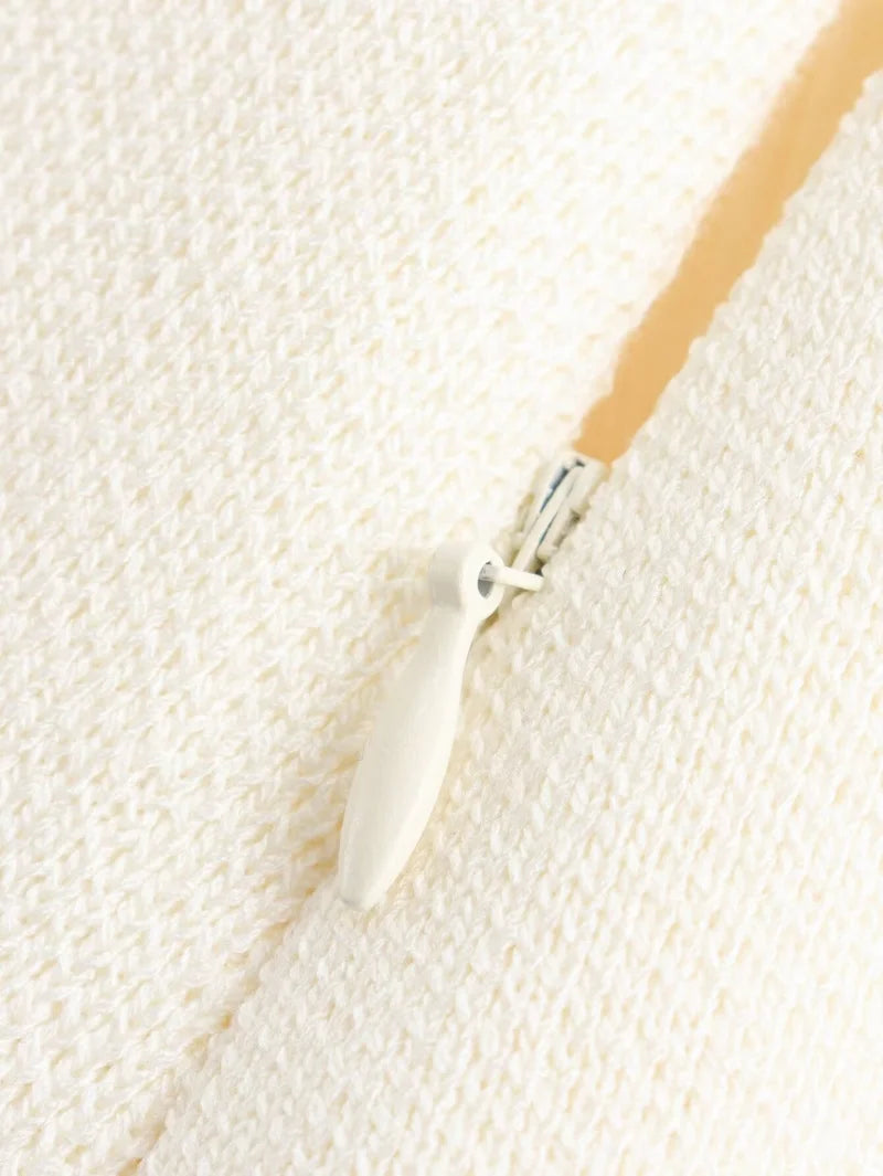 ETJ 2025 spring new  women's elegant fashion same color splicing small pleated hem high waist knit skirt