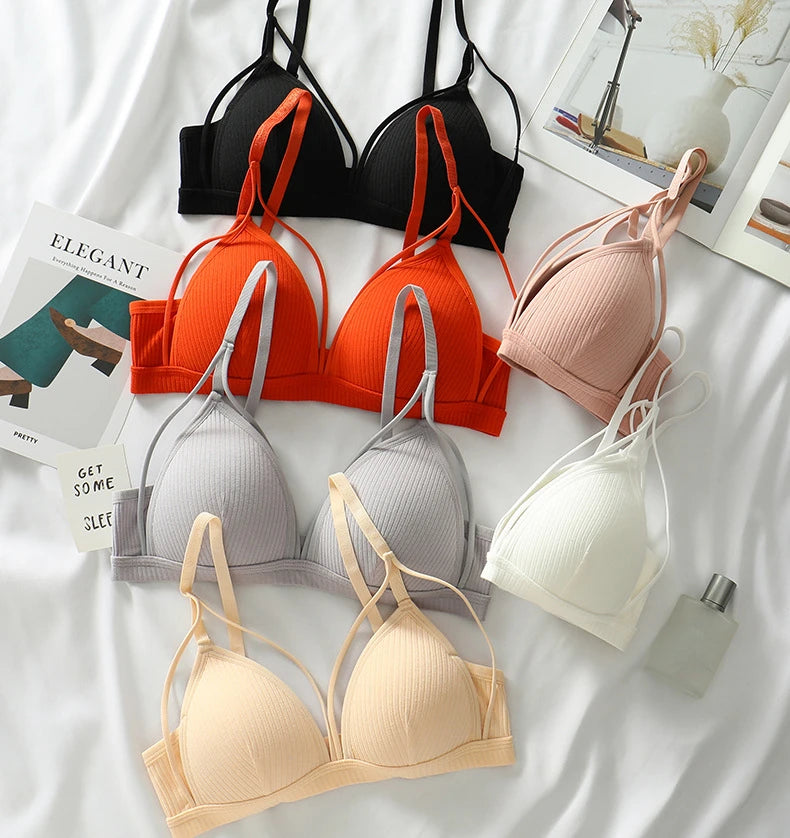 Sexy Women Bra Wire Free Brassiere Push Up Lingerie French Triangle Cup Bra Underwear Thread Top Female Intimates Bralette.
