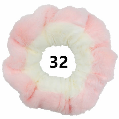 6pc Hair Scrunchies Furry Elastic Band Women Girl Ponytail Holder Rubber Ties Accessories Plush Faux Fur Soft Chiffon Headband.