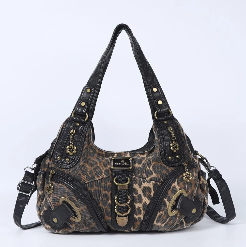 Angelkiss Women Handbags Large Women's Shoulder Bag Leopard Print Top-Handle Fashion Satchel Dumpling Shoulder Tote Hobos Bag.