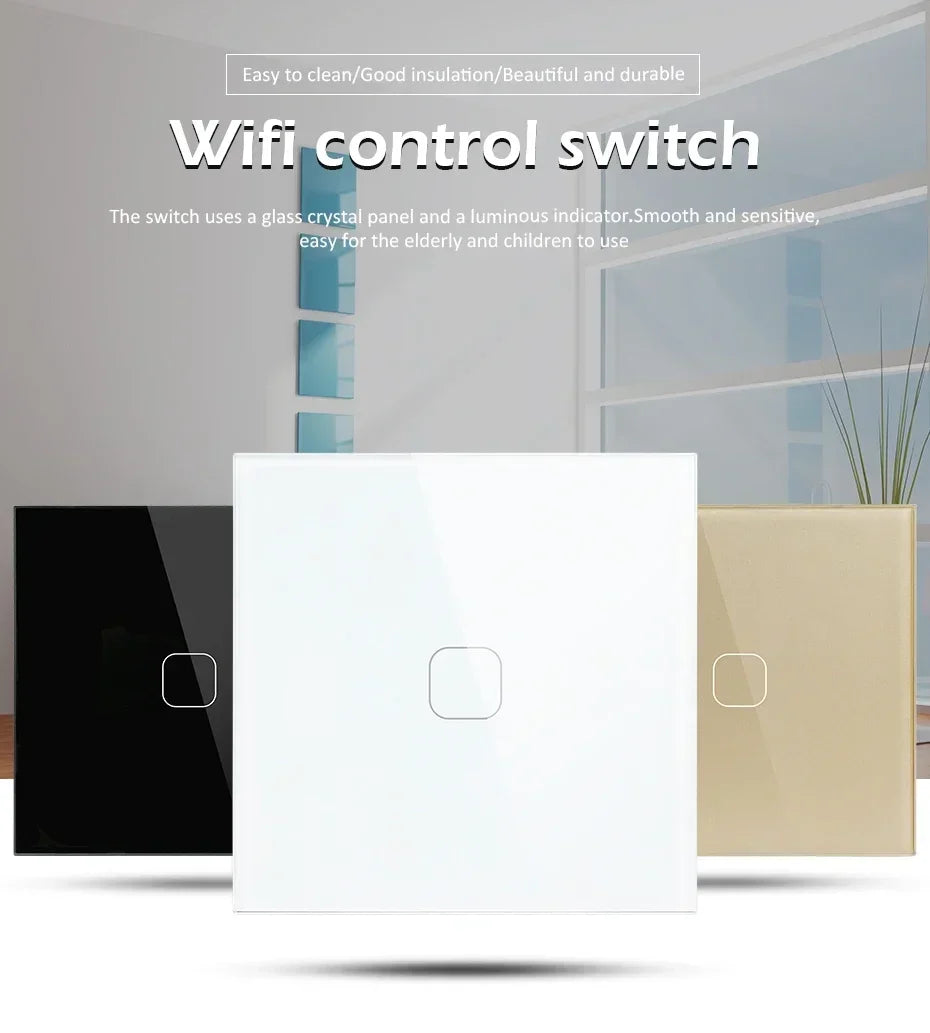 Smart Switch ohne Neutralleiter 1 2 3 4 Gang Wifi Wandleuchte Touch-Schalter Eu 220 V Tuya Smart Home unterstützt Alexa Google Home.