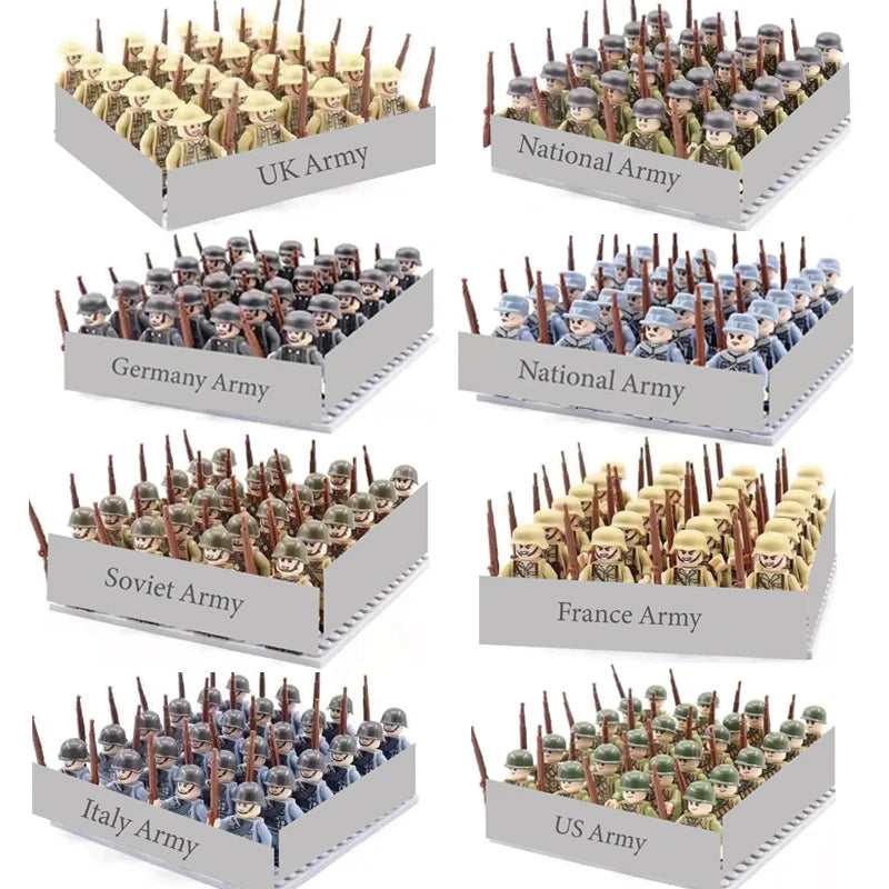 WWII Infantry Military Soldier War National Army Mini Gun Weapon Models Building Blocks Building Blocks Toys for Kids.