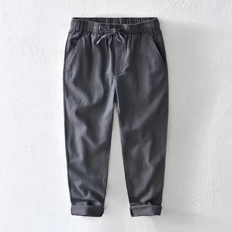 Chinesischer Stil, atmungsaktiv, Kordelzug, elastische Taille, Leinen, Freizeithose, Herren, lose Baumwolle, Leinen, lange Hose, Ramie-Strandhose, schick.