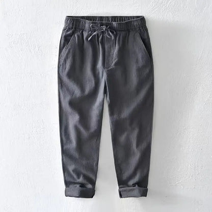 Chinesischer Stil, atmungsaktiv, Kordelzug, elastische Taille, Leinen, Freizeithose, Herren, lose Baumwolle, Leinen, lange Hose, Ramie-Strandhose, schick.