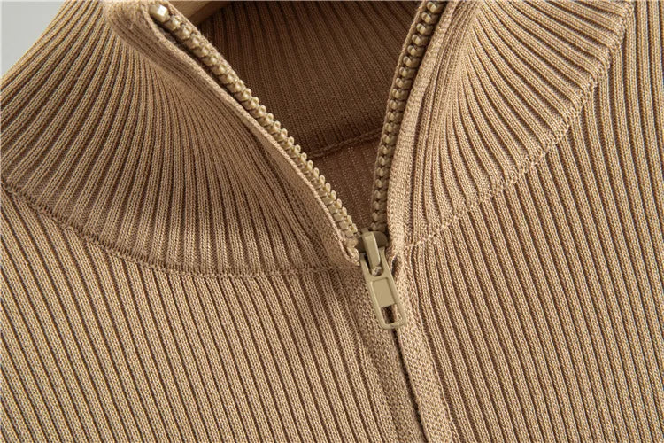 Muslim Knit Suit Women Two Piece Sets Pullover zipper high collar Sweater Knitted Wide Leg Pants Outfits Knitwear 2025 autumn.