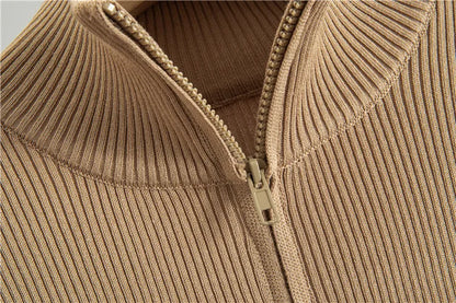 Muslim Knit Suit Women Two Piece Sets Pullover zipper high collar Sweater Knitted Wide Leg Pants Outfits Knitwear 2025 autumn.