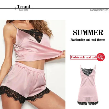 Spitze Pyjama Sets Frauen Pijama Mujer Strap Ärmellose Sexy Nachtwäsche Kurze Dessous Set Weibliche Nacht Tragen.