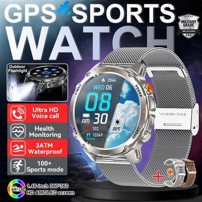 Military Professional Swim Sport Smartwatch Men 3ATM Waterproof Dual-band GPS Outdoor Adventure Watches Heart Rate BT Call Clock