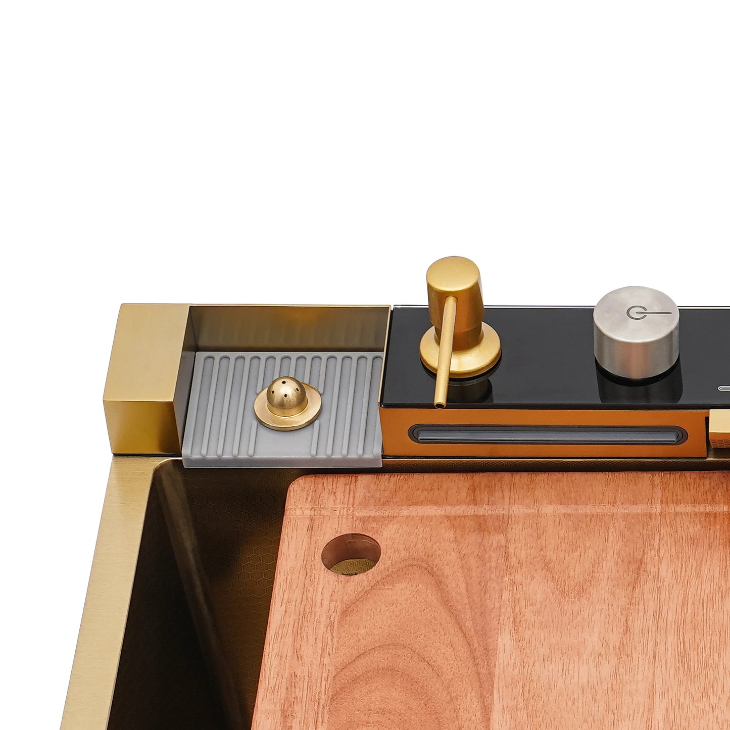 Multifunktionales Küchenspülbecken aus Edelstahl, goldenes Küchenset, mehrere Wasserauslassmodi, mit Siebwaschbecken und Waschbecken