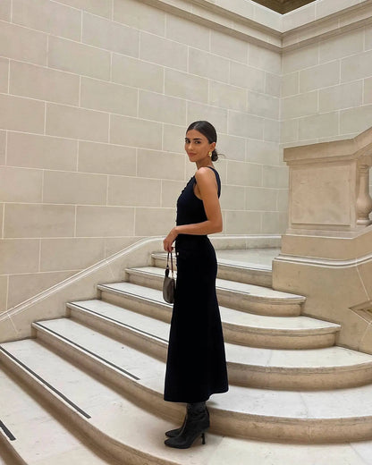 Tossy Strick-Maxikleid mit gerippter Strickjacke, weiblich, hohe Taille, schlanke Tasche, ärmellos, elegantes Partykleid, Damen-Strickwaren, langes Kleid