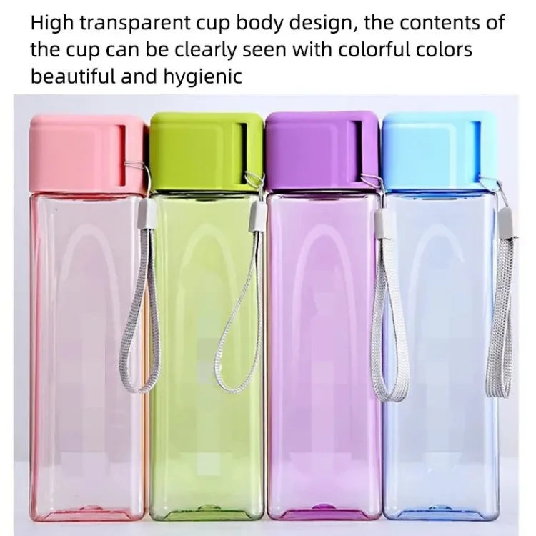 1 Pcs Clear Square Drinking Glass in Mate Plastic Portable Water Bottle with Milk Cable for Outdoor Sports.