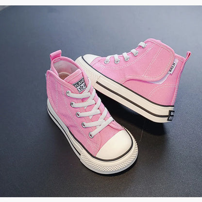 Spring and Autumn New Children's Canvas Shoes Boys High-Top White Shoes Girls Casual Shoes Parent-Child Shoes Board Shoes.
