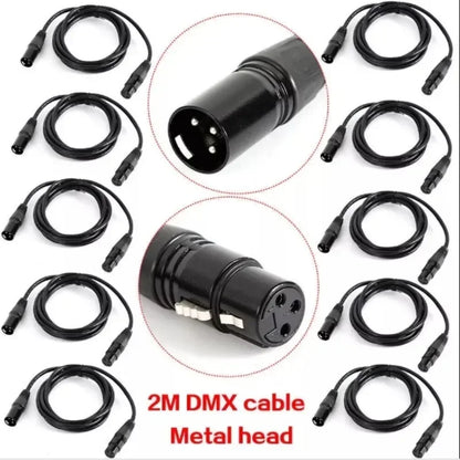10Pcs 2M DMX XLR Cable Set 3 Pins Metal Connectors Multi-Layer Shielding Non-Waterproof For Stage Lighting & Events.