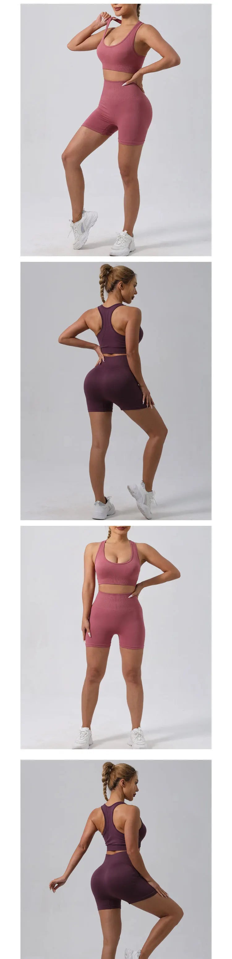 High Waist Nylon Seamless Knitted Yoga Wear Fitness Sportswear Quick Dry Breathable Butt Lifting Slimming Exercise Set.