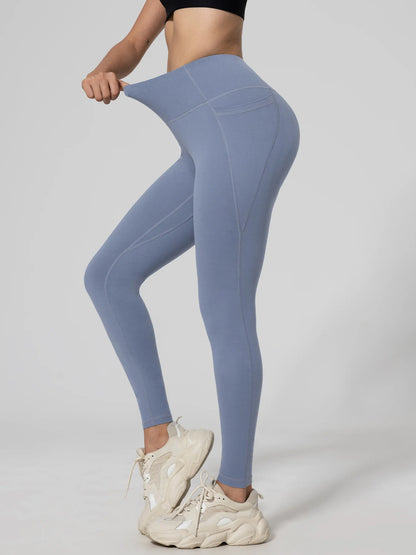 Nahtlose Damen-Leggings mit Taschen, einfarbig, hohe Taille, Po-Lifting-Strumpfhose, schlanke elastische Leggings, Sportbekleidung.