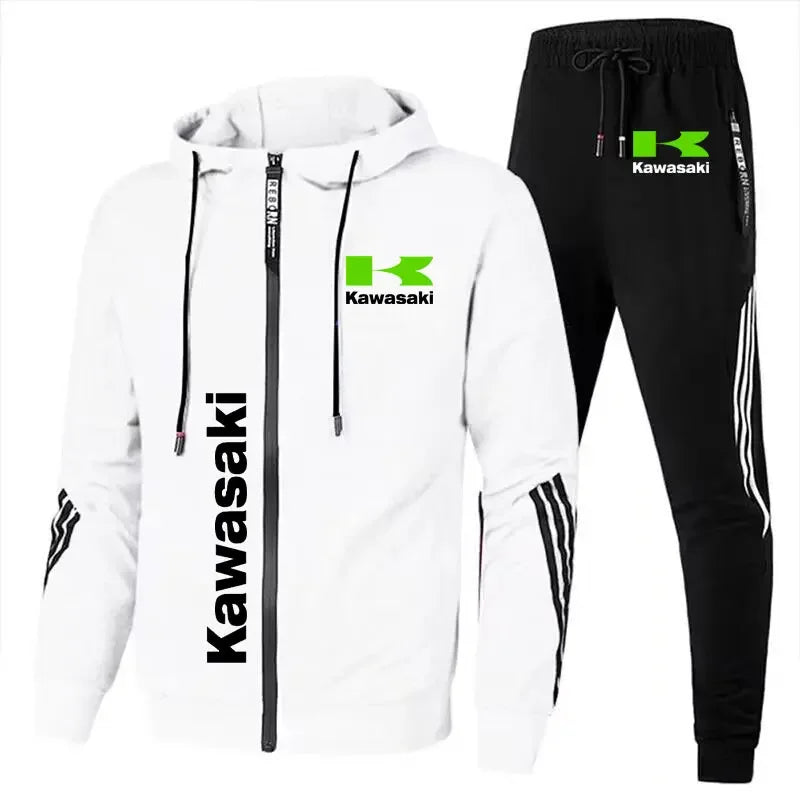 Kawasaki Motorcycle Racing Team Men Hoodie Pant Sets Spring Autumn Casual Male Zipper Sweatshirt Pants Suit 2024 Sport Coat Set.