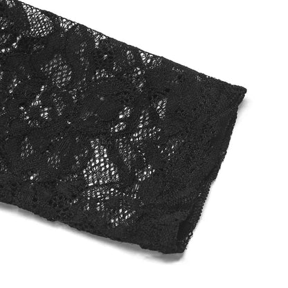 Woman Black Lace Sleeve Jumpsuit Round Neck Belted Waist Ideal for Evening Parties and Cocktail Events