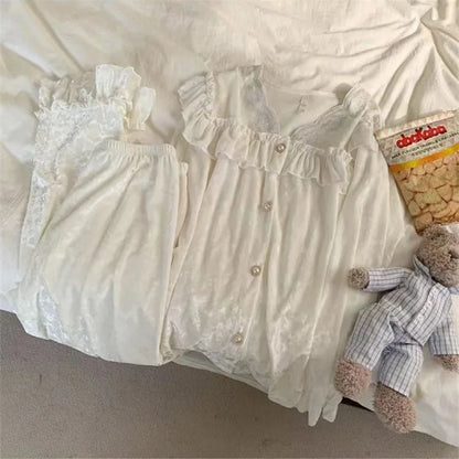 Soft Velvet Pajama Set Women Loose Home Wear Sleeping Velour Autumn Winter New Warm Sleepwear Female Nightie Ins Underwear.