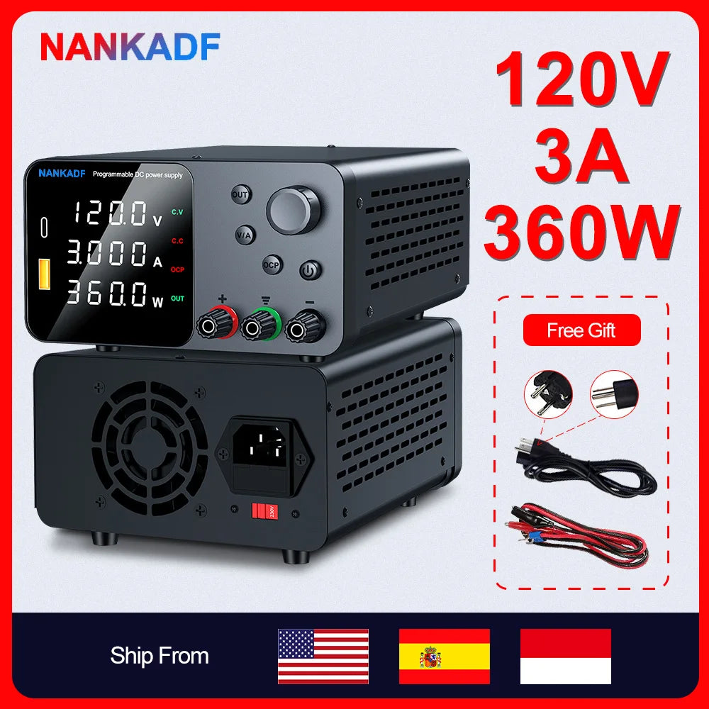 NANKADF Lab Bench Power Supply 30V 10A Switching Power Supply Unit 30V 5A  Adjustable Source 60V 5A Voltage Stabilizer 120V 3A