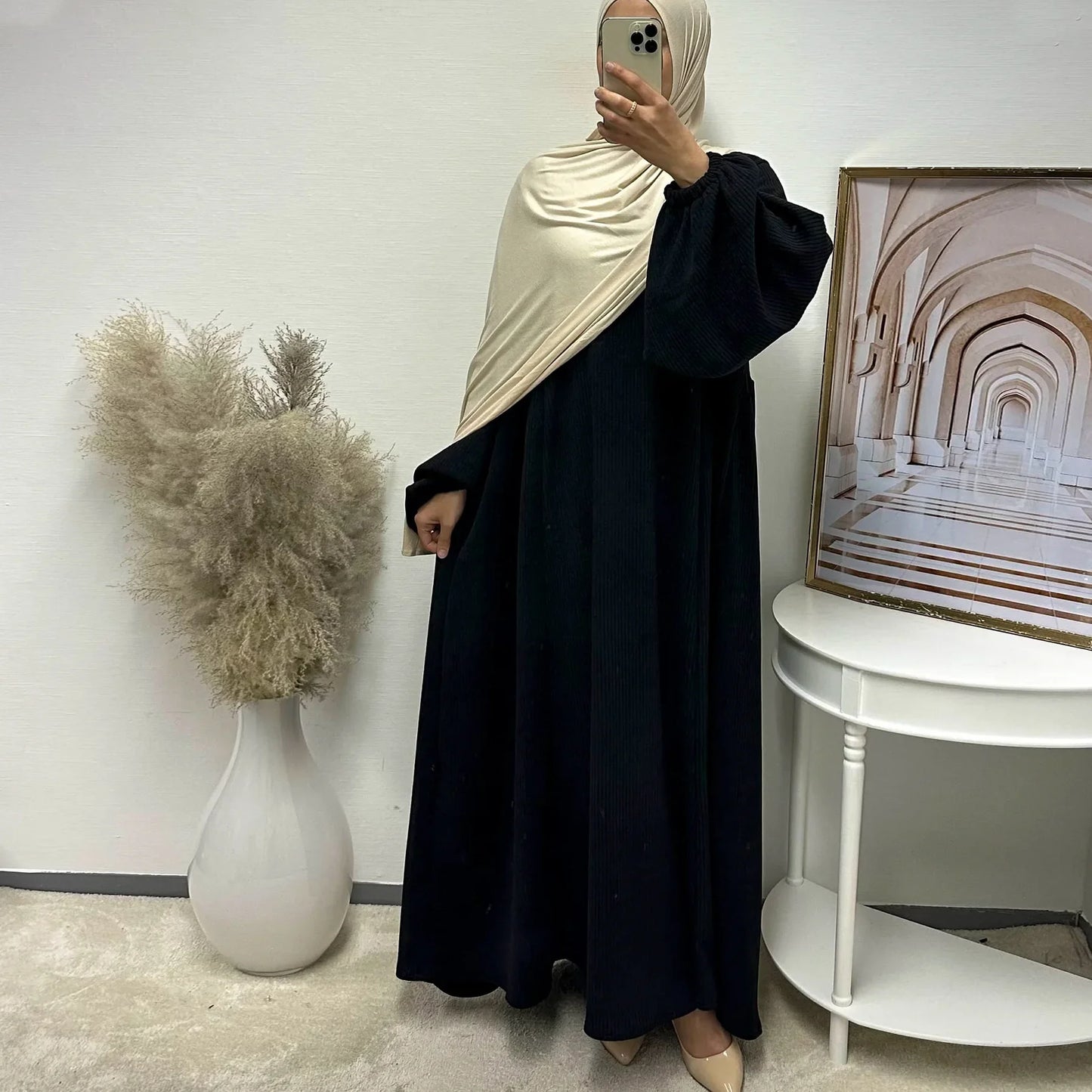 Winter Corduroy Abaya Warm Muslim Dress Closed Abayas for Women Dubai Luxury Turkey Kaftan Hijab Robe Ramadan Eid Islam Clothes.