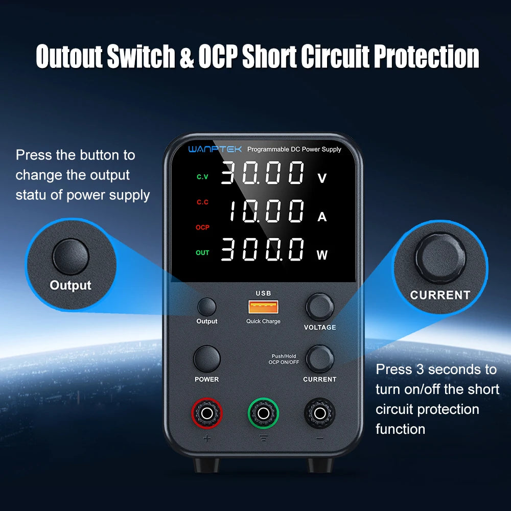 Wanptek Laboratory Power Supply 30V 5A / 30V 10A With OCP Short-Circuit Protection AC 220V/110V Auto Switching Preset Current.
