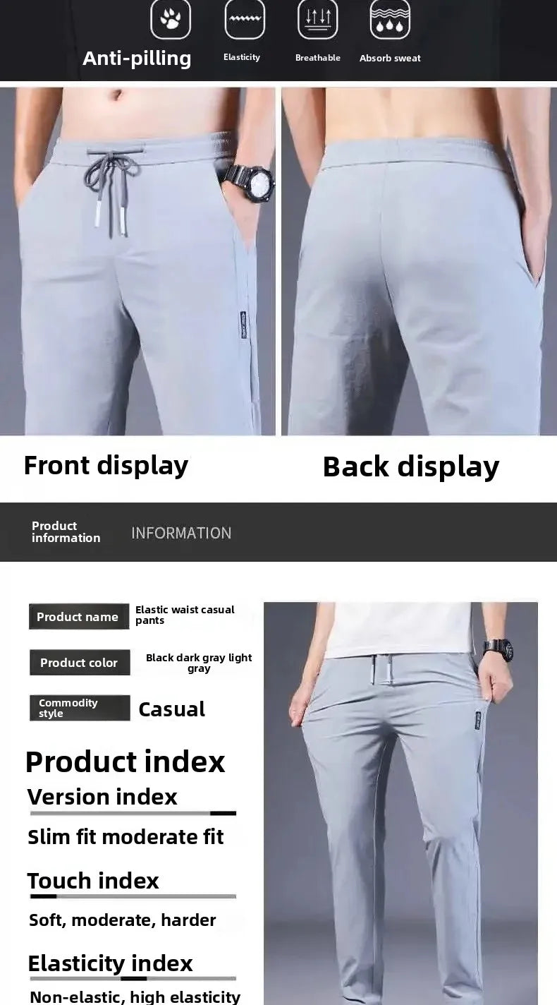 Sommer Dünne Casual Sport Eis Seide Gerade Bein Hosen Schnell Trocknend Lose Fit Große Größe Elastische Tragbare Lange Hosen für Männer.