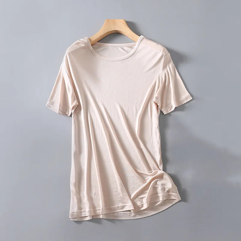 Men's Spring Summer Thin 100% Natural Silk T-shirt Male Elastic Casual Breathable Summer Silk Shirt Tops TB1167.