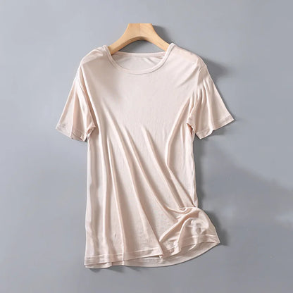 Men's Spring Summer Thin 100% Natural Silk T-shirt Male Elastic Casual Breathable Summer Silk Shirt Tops TB1167.