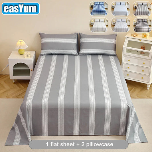 Flat Sheet And Pillowcases Sets Linen Cotton Blend Bedding Set with 50x70cm Pillowcases.