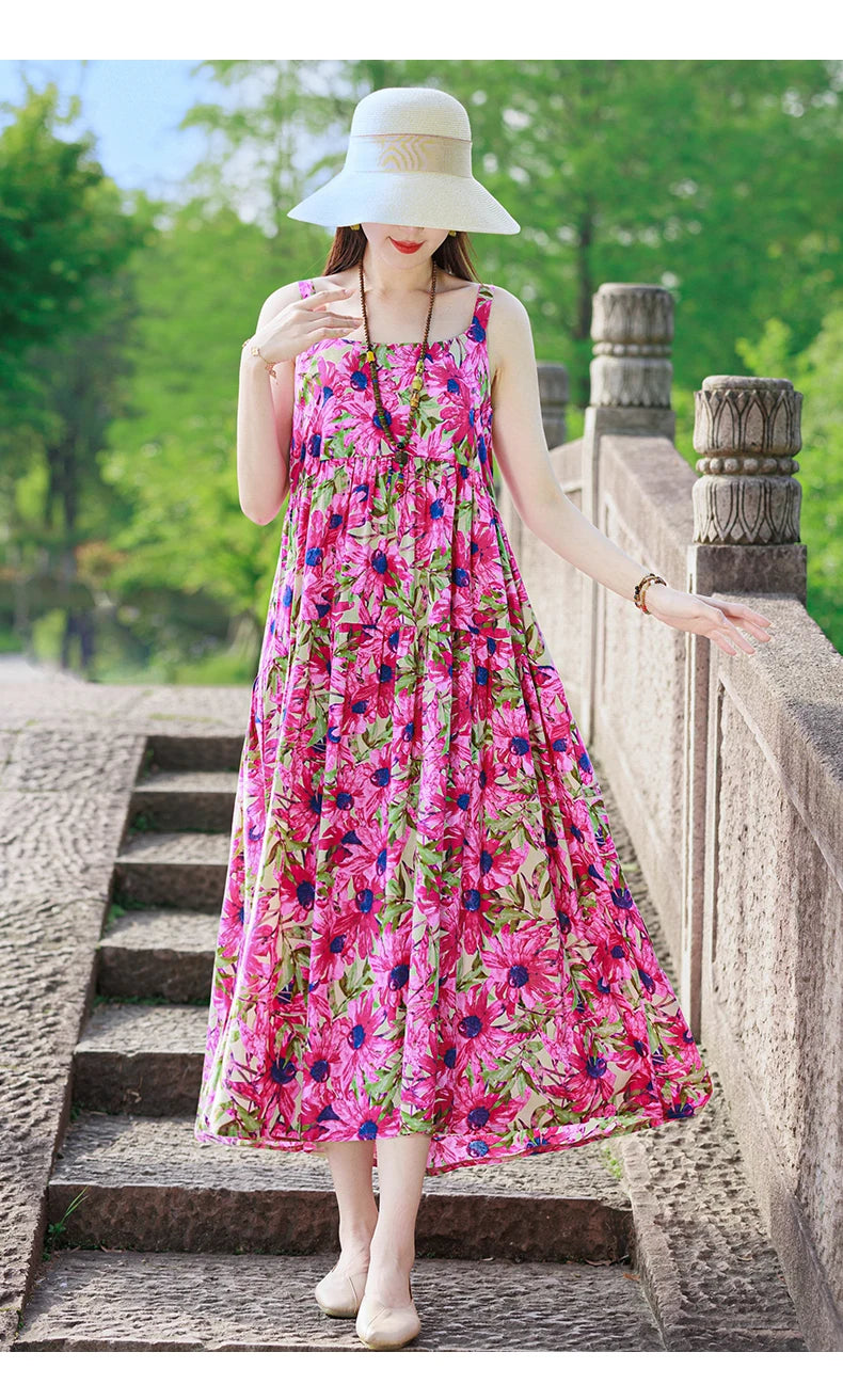 Neue Mode Lässig 2025, Sommer Elegante Kleider Für Frauen Oansatz Druck Vintage Ärmelloses Kleid Lose Frauen Kleidung.