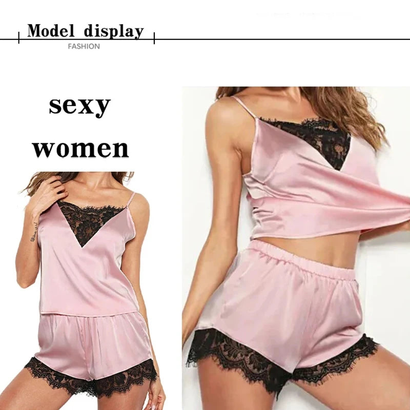 Spitze Pyjama Sets Frauen Pijama Mujer Strap Ärmellose Sexy Nachtwäsche Kurze Dessous Set Weibliche Nacht Tragen.