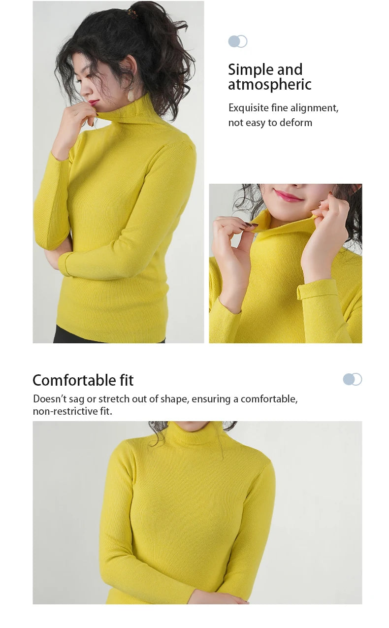 Frauen Pullover Winter Warm Hohe Kragen Strickwaren Langarm Schlank Jumper Frau Thermische Tops Kleidung Pullover Rollkragen Pullover.