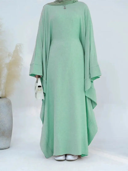 Ramadan Dubai Women Cotton Linen Khimar Abaya Saudi Arabia Turkey Islam Muslim Maxi Modest Dress Kebaya Robe Femme Musulmane