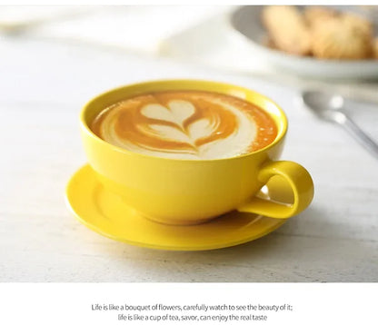 New Design Colourful Coffee Set Coffee Cup and Saucer Underglazed Low Procelain Cappuccino Latte Cup 250ml.