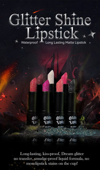 7Colors Glitter Lipstick Waterproof Long Lasting Diamond Pearlescent Metallic Lipstick Black Lipgloss Women Lips Makeup Cosmetic.
