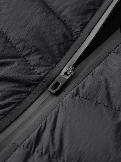 FSLE Patchwork Leichte Stretch-Strick-Kapuzenjacke 2025, Winter, Neuankömmling, schwarze kurze Daunenmäntel.