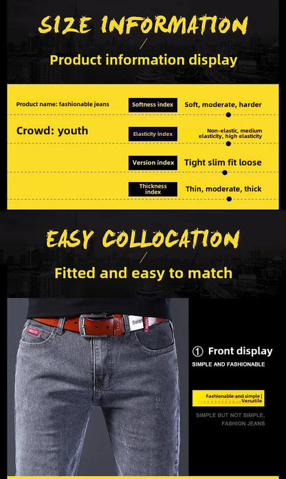 Frühling Herbst Xintang Denim Jeans Herren Slim Fit Casual Trendy Modische Alltagskleidung Blau Gerade Bein Hosen Elastische Taille.