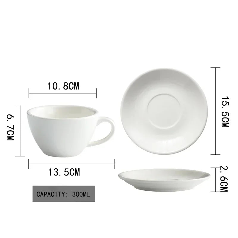 300ml Ceramic Coffee Cup and Saucer Set Pottery Latte Cups Breakfast Milk Mug Afternoon Teacup Porcelain Water Mugs Wholesale.