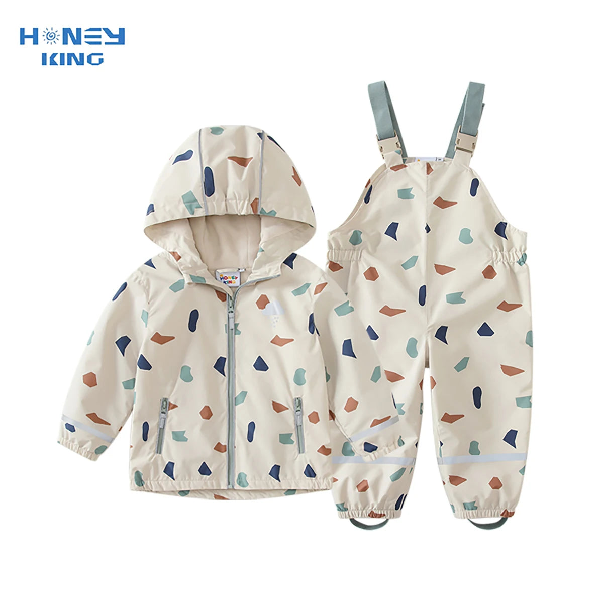 HONEYKING Children's Clothing Sets Raincoat Suit Baby Waterproof Overalls Pants Girls Jumpsuit For Kids Jacket And Trousers Set.