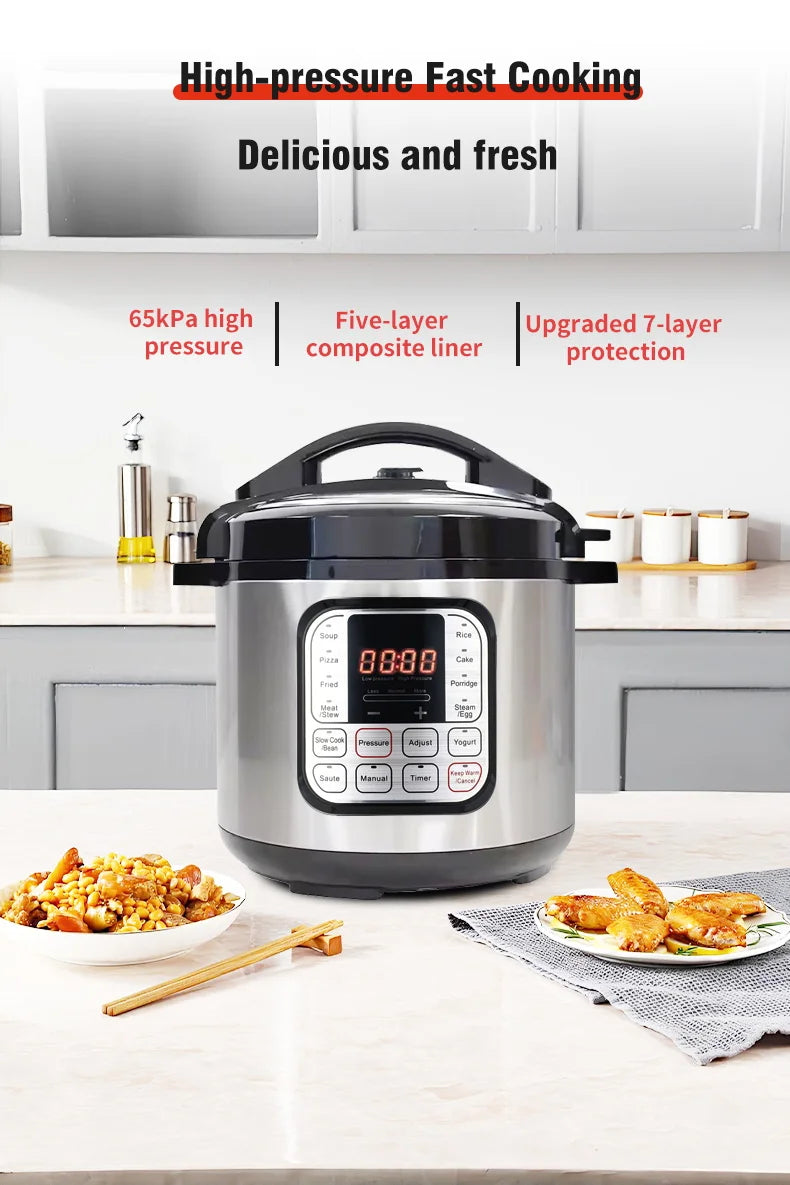 6L Multifunction Electric Pressure Cookers Soup Porridge Heating Meal Heater Kitchen Stainless Steel Multicooker Rice Cooker.