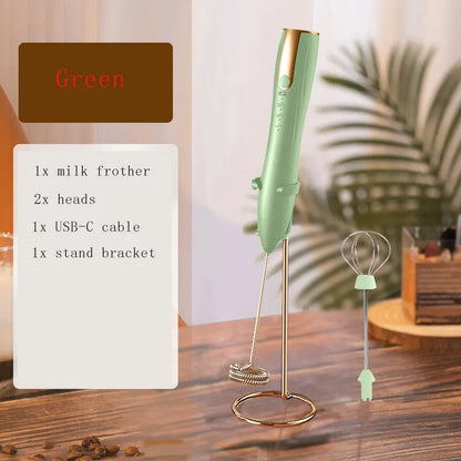 Milk Frother Handheld for Coffee, Electric Whisk 3 Speed Adjustable, Drink Mixer with Stand Bracket Rechargeable Egg Beater.