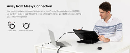 HUION New Arrival Kamvas 16(2021) Graphics Drawing Monitor Battery-free Digital Pen Tablet For Win/MAC And Android 120%s RGB.