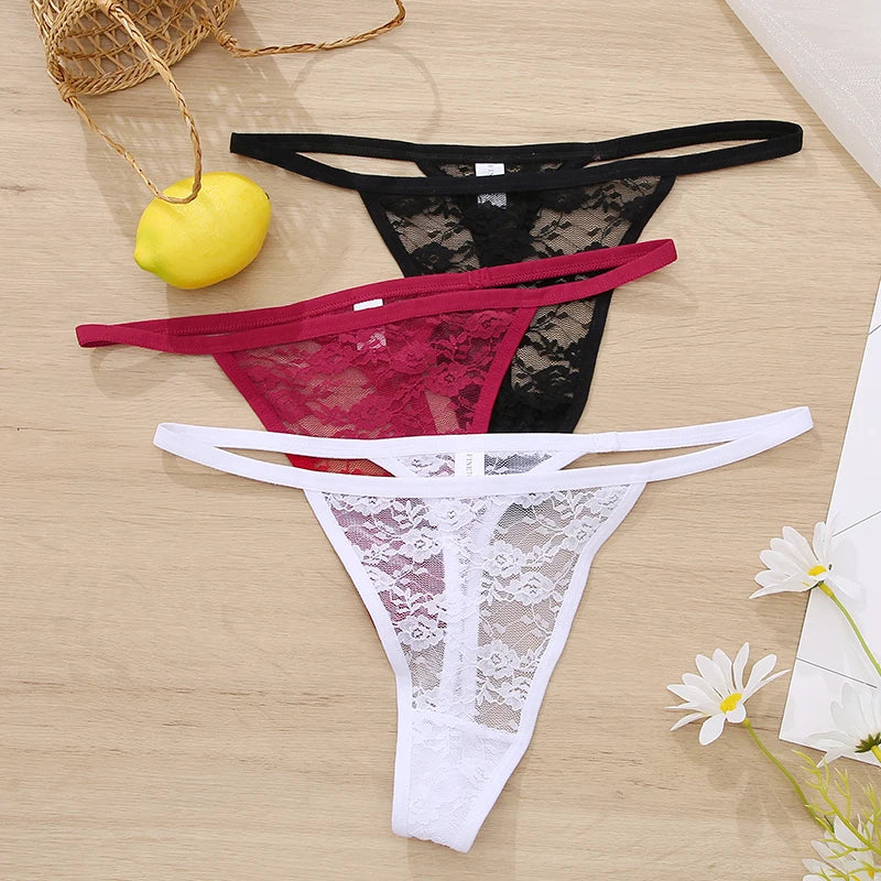 Lace Thong Sexy Panties G-string Low Waist Transparent Underwear Female Underpants Solid Intimates Lingerie Tangas Mujer M-XL.