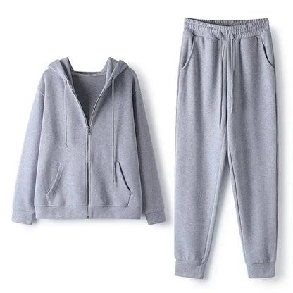 Pure Color Sportswear Set Hooded Open Cardigan Men's Women's Couple Sweatshirt Two-Piece Set for Autumn Winter Spring.