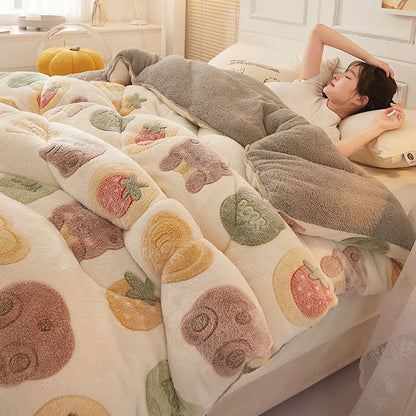 Winter Bedding Thick Quilt Blanket Thickened Warm Flannel Fleece Comforter for Cold Nights Set Bed Duvets Quilts the Blankets.