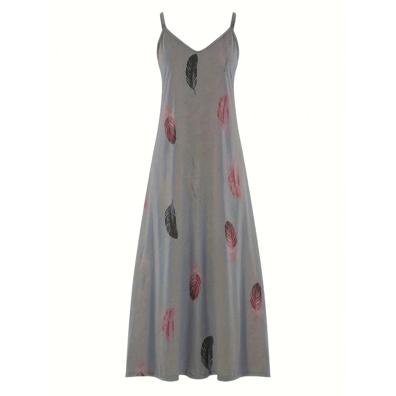 8-farbiges, ganzjähriges, schickes Maxikleid mit Federdruck, lässig, V-Ausschnitt, bequem, dehnbar, pflegeleicht.