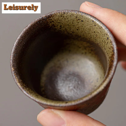 2pc/lot Kiln Change Red Old Rock Mud Horseshoe Teacup Handmade Tea Bowl Single Cups Smelling Cup Jianzhan Master Cups Tea 45ml.