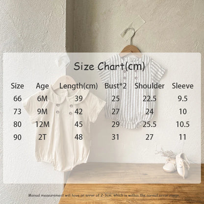Sommer neue adrette Art Baby Body suits Hemd Kragen Mädchen Jungen Bodysuit atmungsaktive Leinen einteilige Baby kleidung.