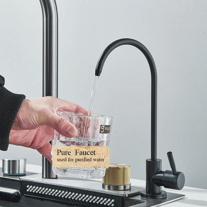 304 Stainless Steel Waterfall Kitchen Sink Large Single Slot with Chopping Board Cup Washer